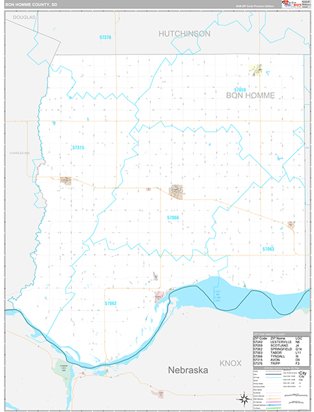 Bon Homme County, SD Zip Code Map
